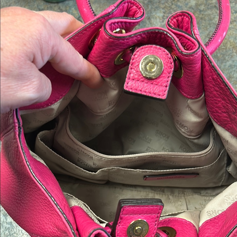 Michael Kors Hot Pink Leather Drawstring Shoulder Tote - Picture 4 of 7